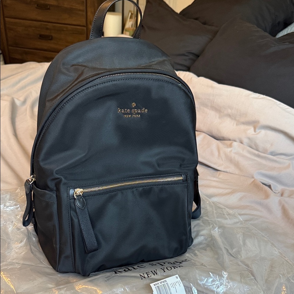 kate spade Black Nylon Backpack with Gold Hardware